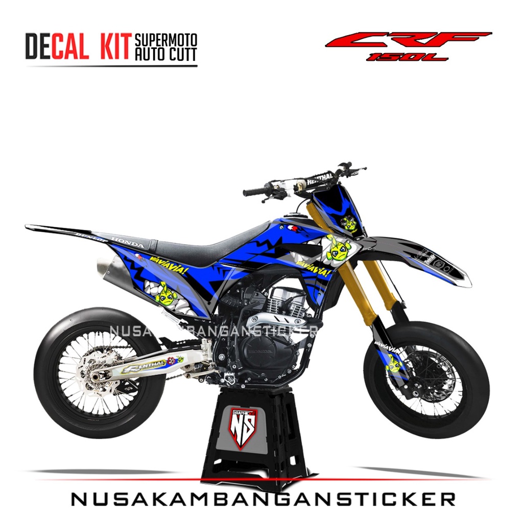 Decal Stiker Supermoto Motor Honda CRF 150 L Full Body Biru Shark Grafis Racing Team Sticker Kit Aut