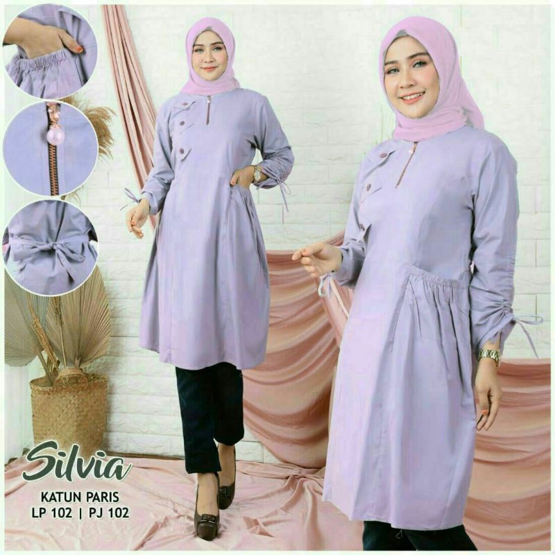 Baju Wanita Tunik Silvia  Fashion Muslim Atasan Tunik Bahan Katun Paris Adem Dan Halus