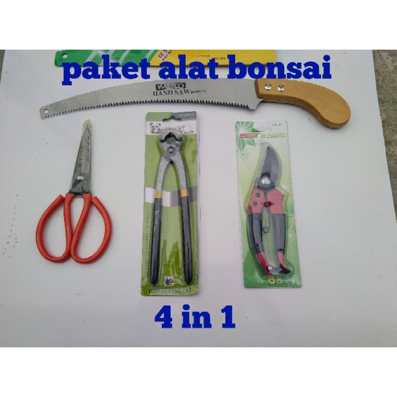 95 paket hemat peralatan bonsai 4 in 1 gergaji lengkung , catut/ gegep , gunting dahan dan ranting