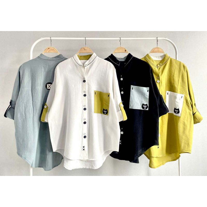 Atasan Kemeja Katun Linen Import Kerah Shanghai Keren LuBaNa#6510