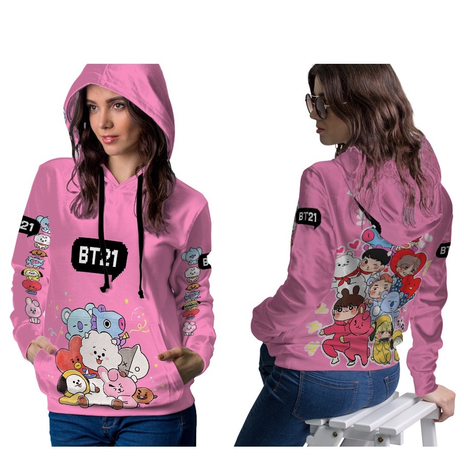 BT21 X BTS Hoodie Sweater Perempuan Fullprint