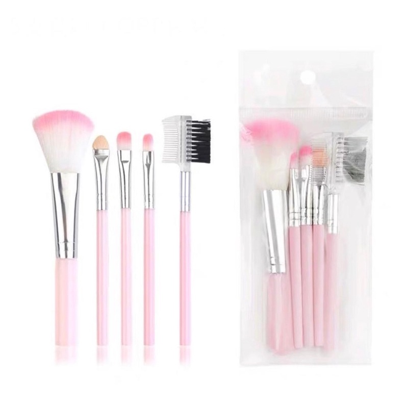 KUAS MAKE UP SET 5PCS / KUAS MAKE UP BRUSH MAKEUP EYEBROW BRUSH BLUSH ON BRUSH EYESHADOW BRUSH SPONGE JRW0080