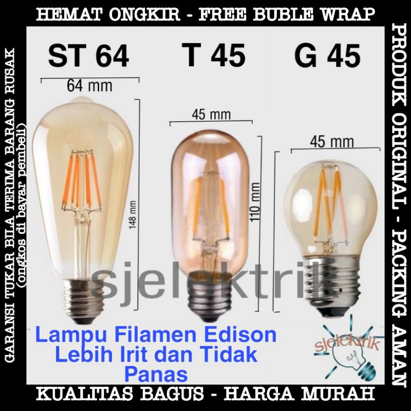 Lampu LED Filamen 4 watt Edison 4w / Filament LED bulb e27 - ST64 / G