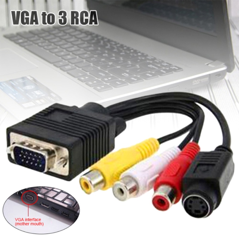 Kabel btsg VGA to 3 RCA+S, Kabel VGA (TV-Out) to AV Komponen VGA Untuk TV Komputer