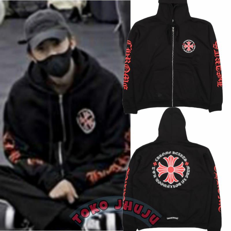 Jaket Hoodie JUMPER / ZIPPER NCT Jaemin style ( FULL Sablon ) CROME HEARTH RED FLORAL