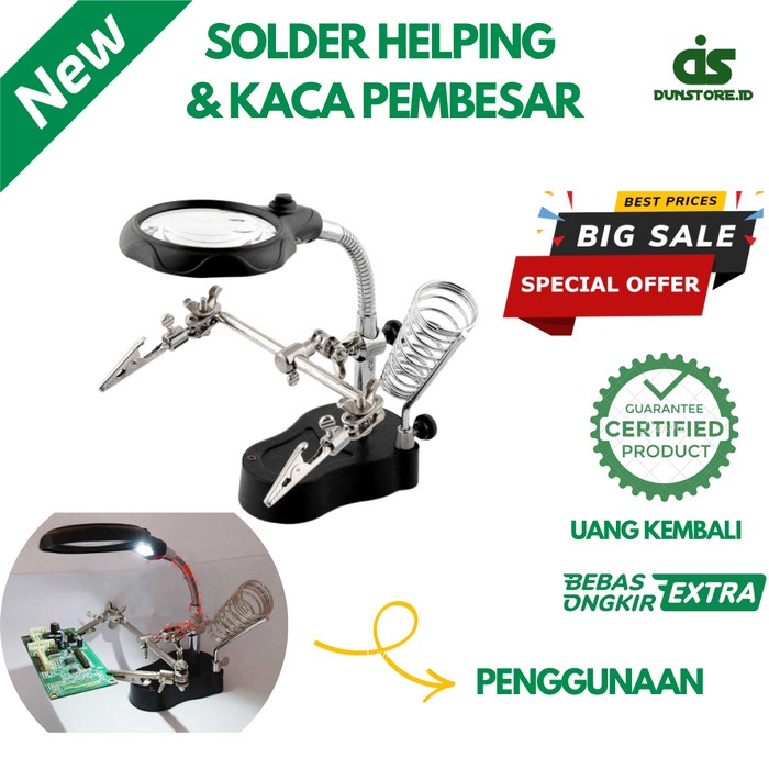 Jual Alat Pegangan Solde   r Helping Hand Kaca Pembesar LED | Shopee Indonesia