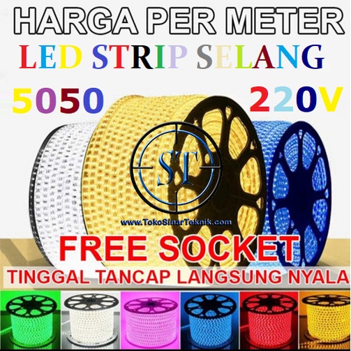 Lampu LED Strip 5050 SMD AC 220V Per Meter 60 Led Selang Langsung Colok Listrik Cocok Untuk Lampu Hias Taman Aquarium Plafon Kolam Renang