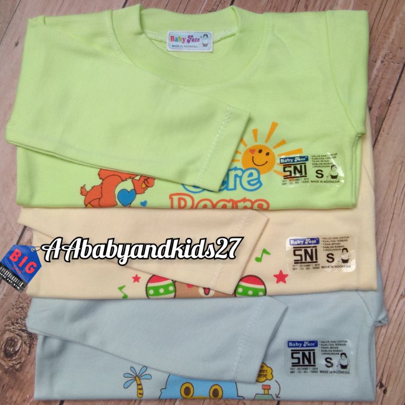 BABY FACE 3PC Kaos Oblong Bayi Lengan Panjang Hight Quality Ukuran S M L XL SNI