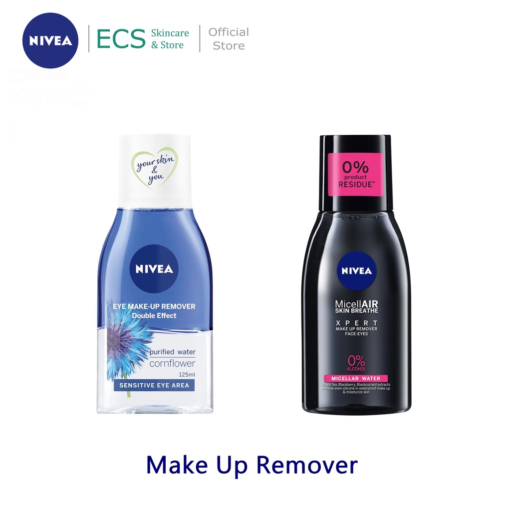 (Make Up Remover) NIVEA Face &amp; Eye Make up Remover Double Effect / MicellAir Black XPERT 125 ml - Micellar Water Untuk Membersihkan Make Up di Wajah Dan Mata - Botol Biru &amp; Hitam -  Micelar Pembersih Wajah MakeUp