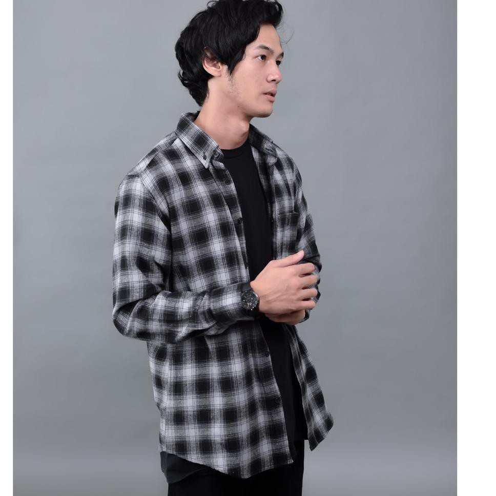 Diskon 99 BROODIS Flanel Kemeja Pria Motif Terbaru Grey Matsu ✥
