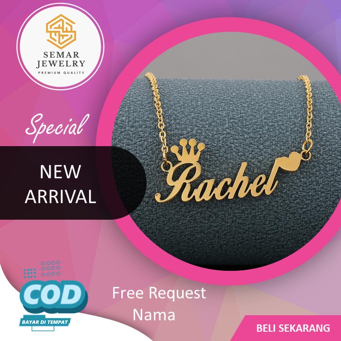 kalung ukir nama custom lapis emas anti karat model terbaru