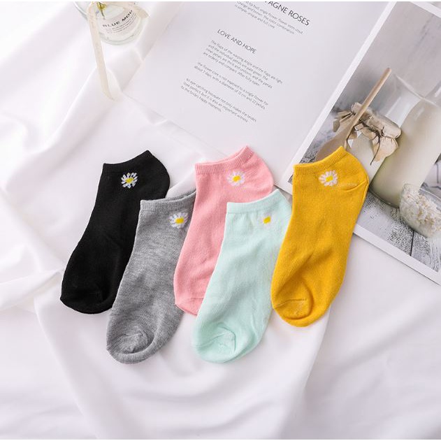 RSB KK223 Kaos Kaki Wanita Motif Bunga Daisy Kaos Kaki Pendek Socks Korea Murah Import