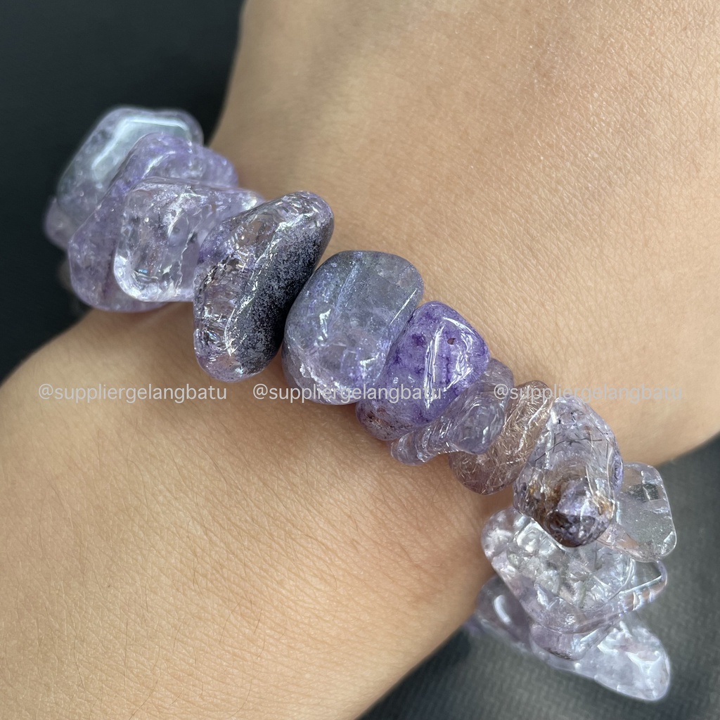Gelang Kerikil Amethyst Ungu Kecubung Besar 2CM Etnik Batu Alam Natural