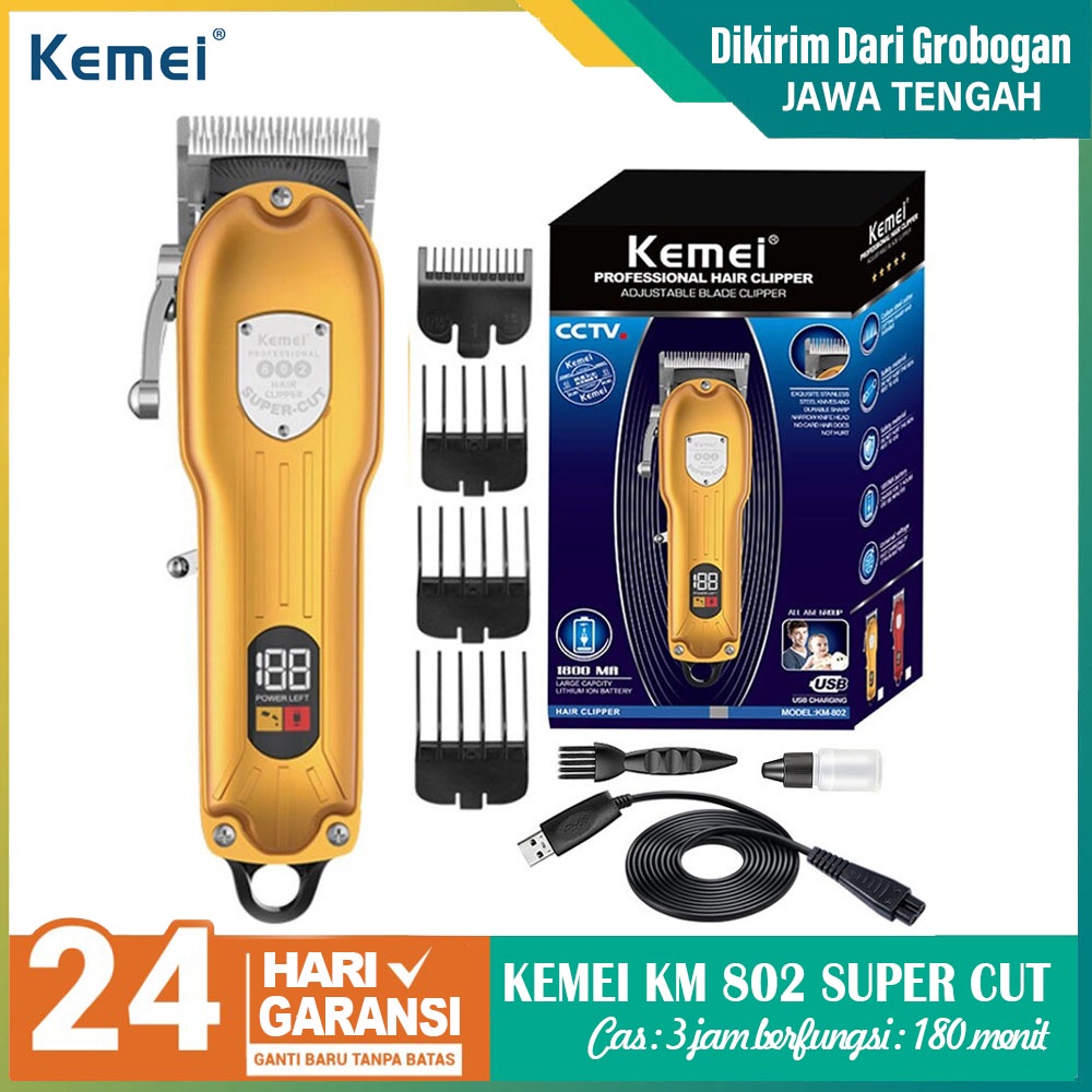 Kemei 802 Alat Cukur Rambut Professional Hair Clipper Electrik Rechargeable Cas LCD Display