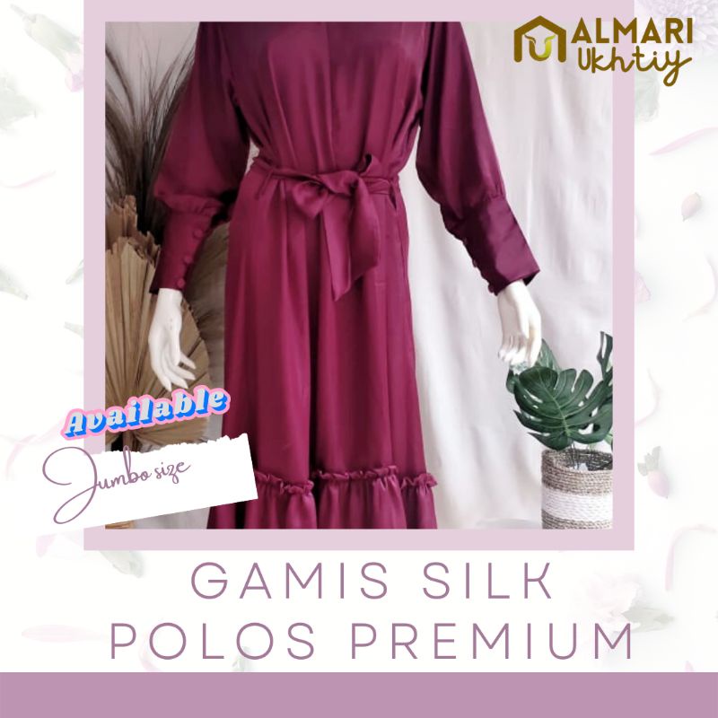 SALE  Gamis silk polos terbaru jumbo size | Armani silk premium - Deep magenta