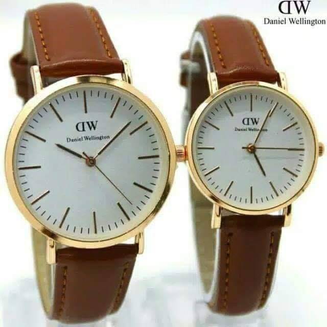 Jam tangan couple tali kulit / jam couplean cewek cowok unisex by zellshop