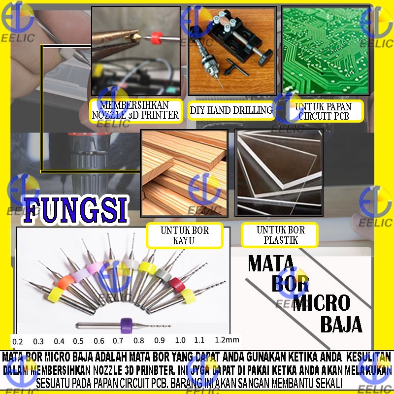 EELIC MBM-1.2MM Mata bor micro 1.2 mm baja tungsten circuit pcb cleaning kit mesin cnc 3d printer