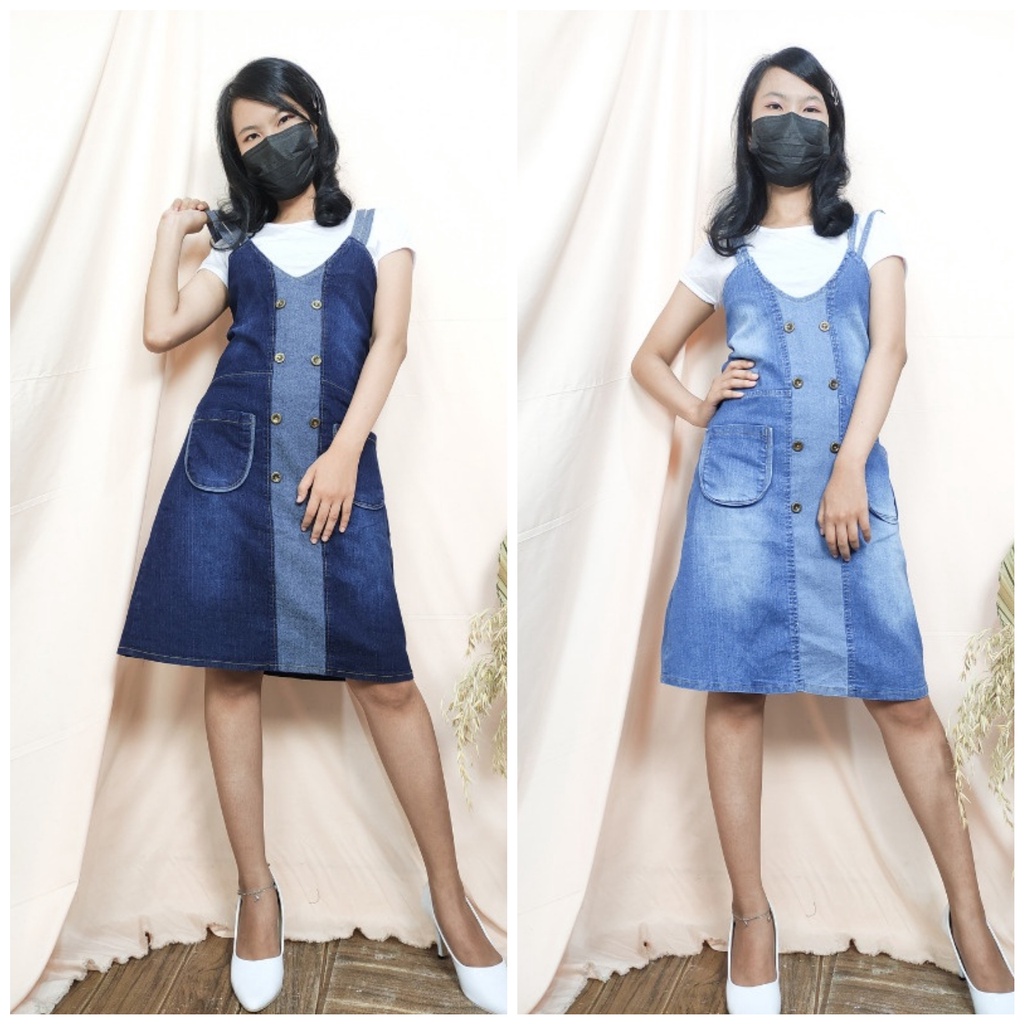 XS - Xania Dress overall jeans pendek wanita jumbo mini dress jumpsuit ALL SIZE FIT TO XL/Dress Jean