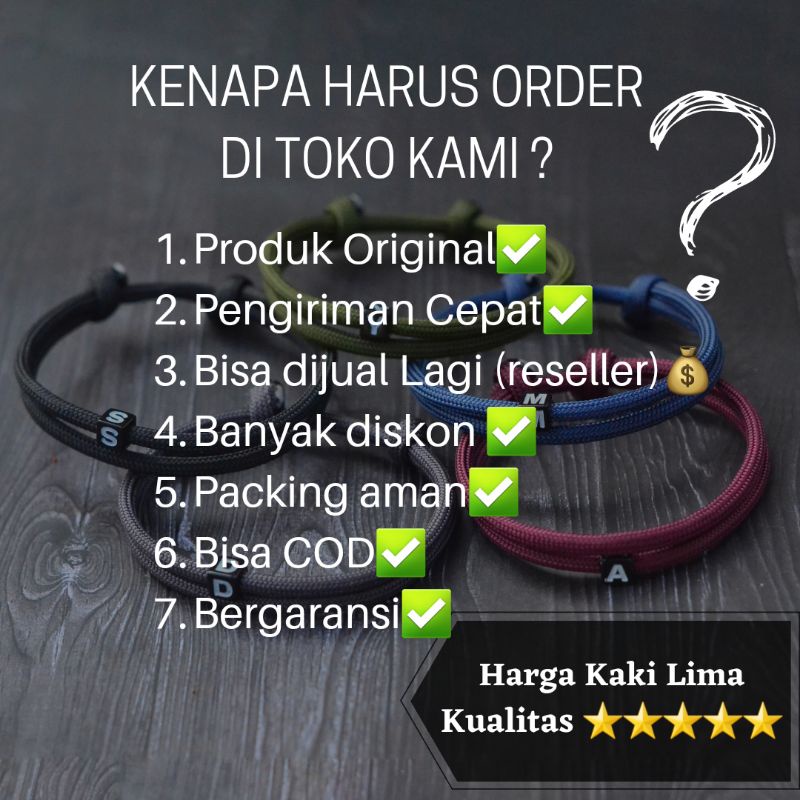 Gelang Pria Wanita Keren Unisex Tali Paracord Prusik Simpel Slide Knot Serut Warna Corak Adjustable Custom Terbaru 2022