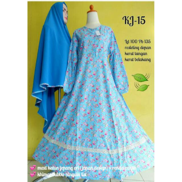 KJ-15 Gamis Katun Jepang Ori set khimar cantik