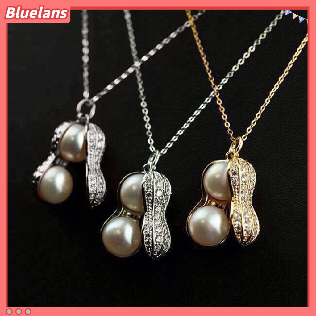 Bluelans Necklace Elegant Appearance Shiny Rhinestone 2 Colors Peanut Pendant Necklace