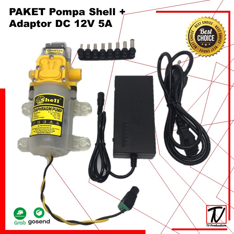 Paket Pompa Shell + Adaptor DC 12V - 24V  5A