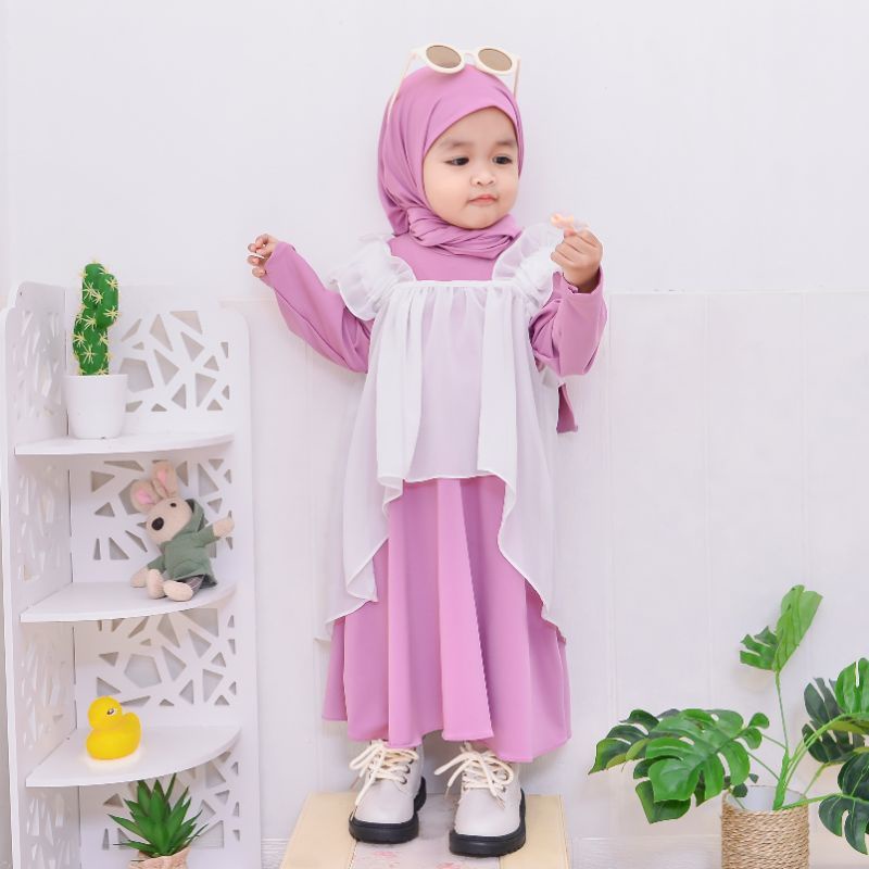 SETELAN GAMIS ANAK/OUTER ANAK/OUTER GAMIS/GAMIS JERSEY ANAK/BAJU MUSLIM ANAK PEREMPUAN/BAJU LEBARAN 