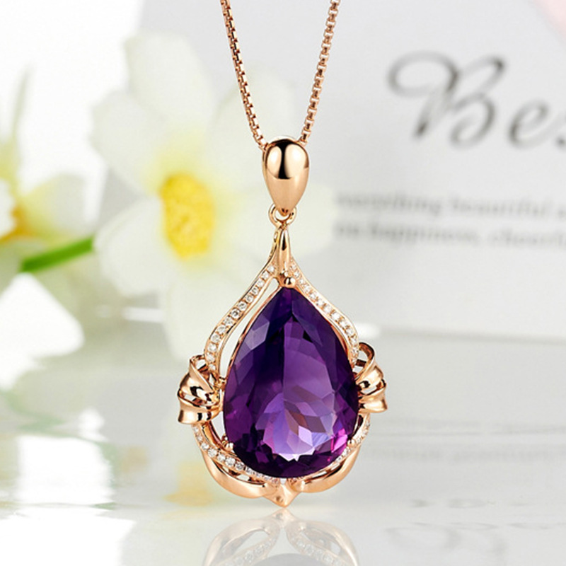 [Ready Stock]Set Bracelet Purple Diamond Ring Stylish Pendant Earrings