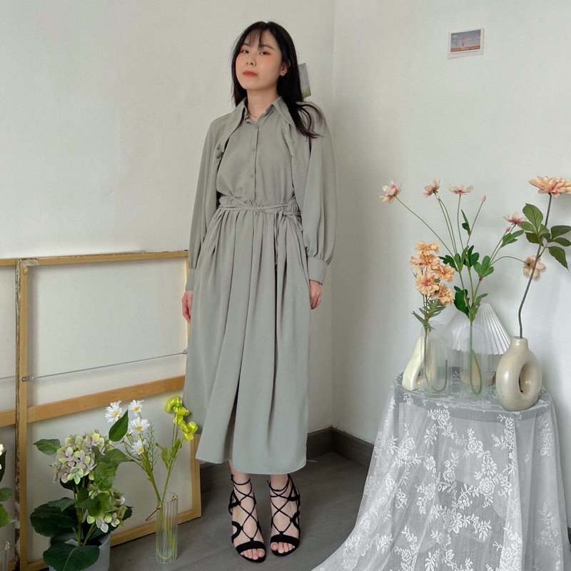 KANON - Heidy Multi-Way Shirt Dress - Dress kemeja midi desain unik korean look