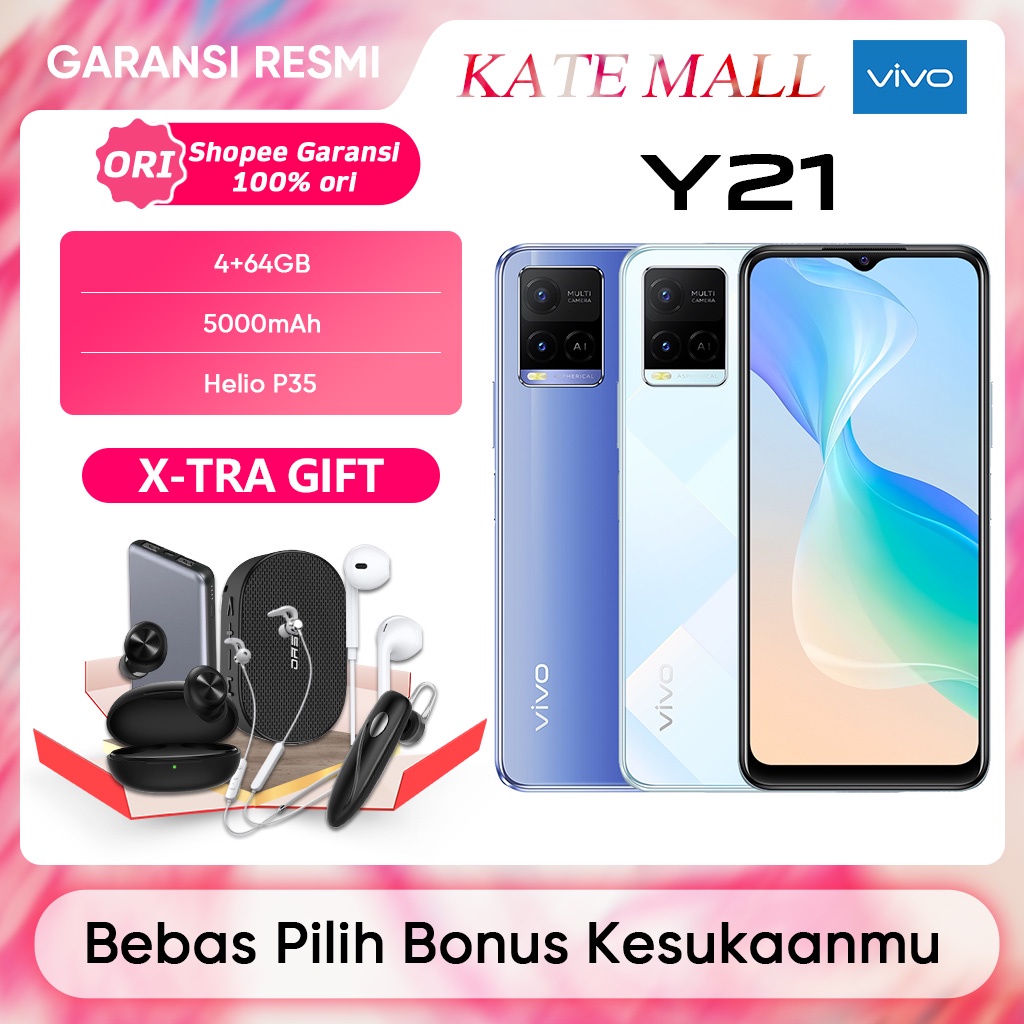 VIVO Y21 RAM 4GB+1GB ExtenDed ROM 64GB GARANSI RESMI Handphone vivo hp