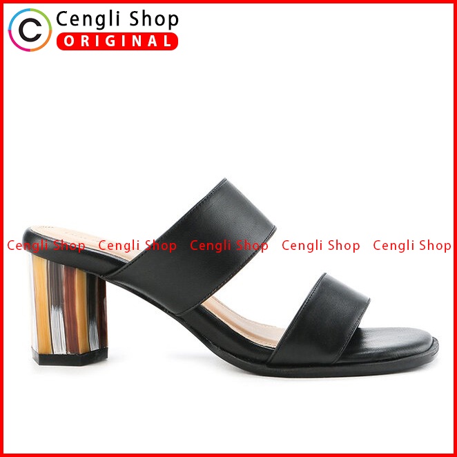 SANDAL HEEL KULIT OBERMAIN HEELS WANITA ORIGINAL BRANDED HITAM OW01