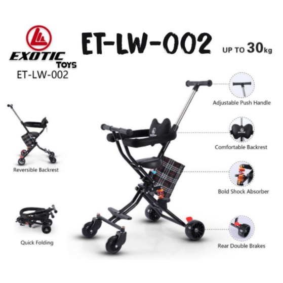 Stroler Anak Bayi Balita Trike Exotic ET LW002 PER Stroller Shock Breaker Sandaran Kereta Dorong-2