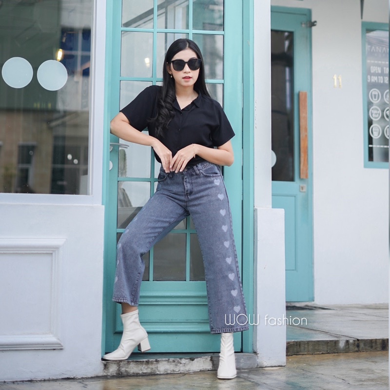 WOW-love Bordir Celana Jeans// Kulot Jeans Highwaist Wanita//Celana Bordir Wanita