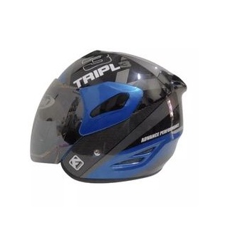 helm gm fighter motif triple blue silver half face