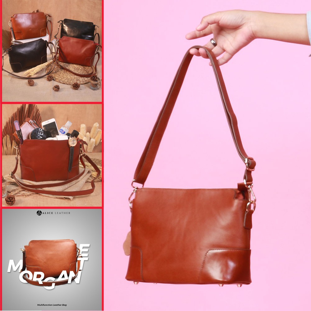 Tas Kulit Sempang Wanita Sling bag Morgante Bag ~ Modern Office Sling Bag Kulit Sapi Asli AL02