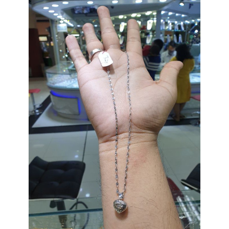 kalung eigner emas putih berliontin love polos ukir