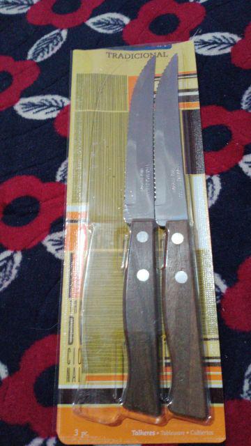 Pisau Steak Tramontina Stainless Steel Set 3 Pcs Traditional 22200/305 Handle Kayu Original Brazil