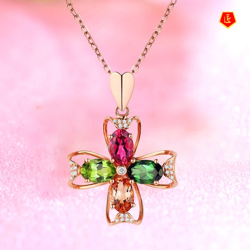 [Ready Stock]Four-Color Petal Gem Pendant Elegant Fashion Temperament