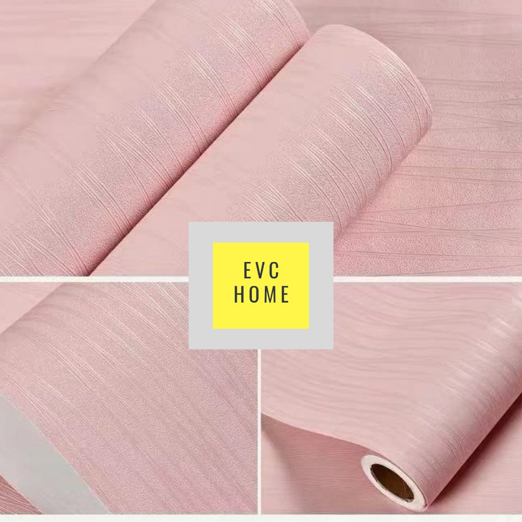 EVCHOME 45CM x 10M Wallpaper Sticker Dinding Polos 3D Korea Premium/Wallstiker Embos Dekorasi Dinding-Pink Line