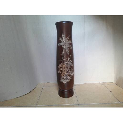 Vas Bunga Asli Kayu Jati ( Motif Perdesaan )