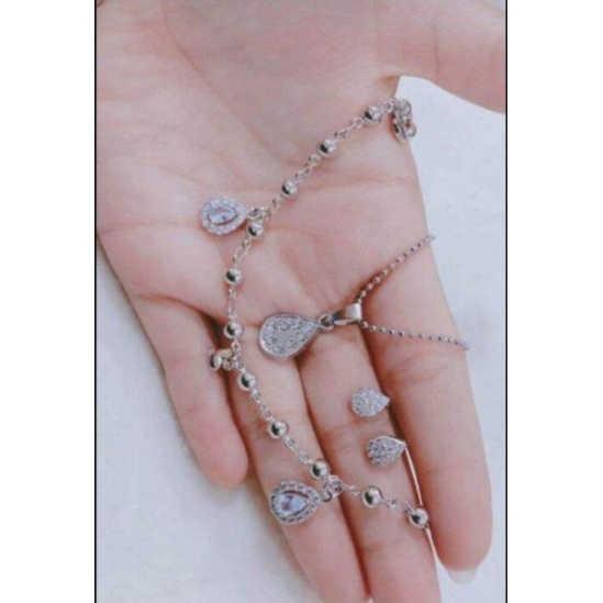 set silver wanita titanium 025 anti karat lapis emas putih 18k