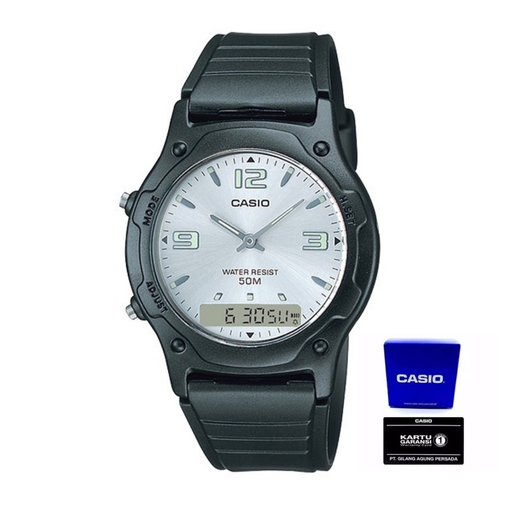 Casio Pria AW-49HE-7AVDF Jam Tangan Pria Casio Original Dual Time Rubber Strap