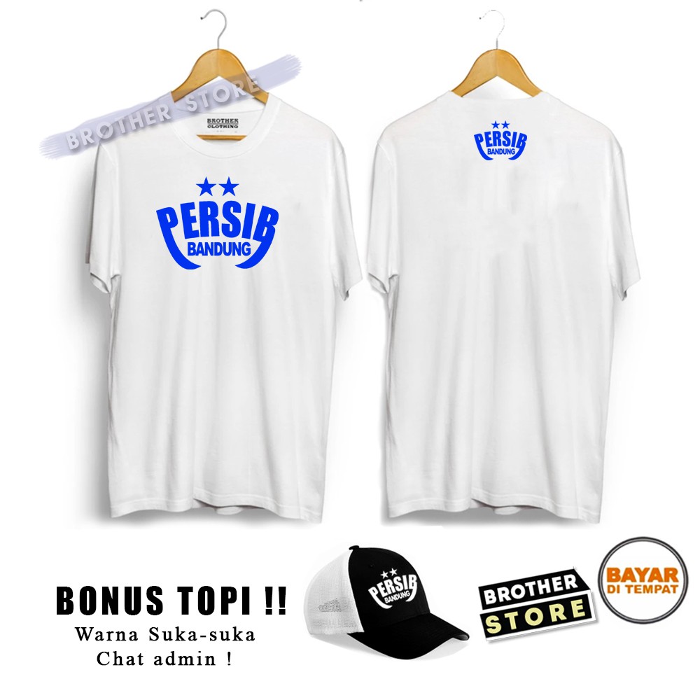 Bonus Topi !! Kaos Distro Pria PERSIB BANDUNG THE STAR Text Biru Premium