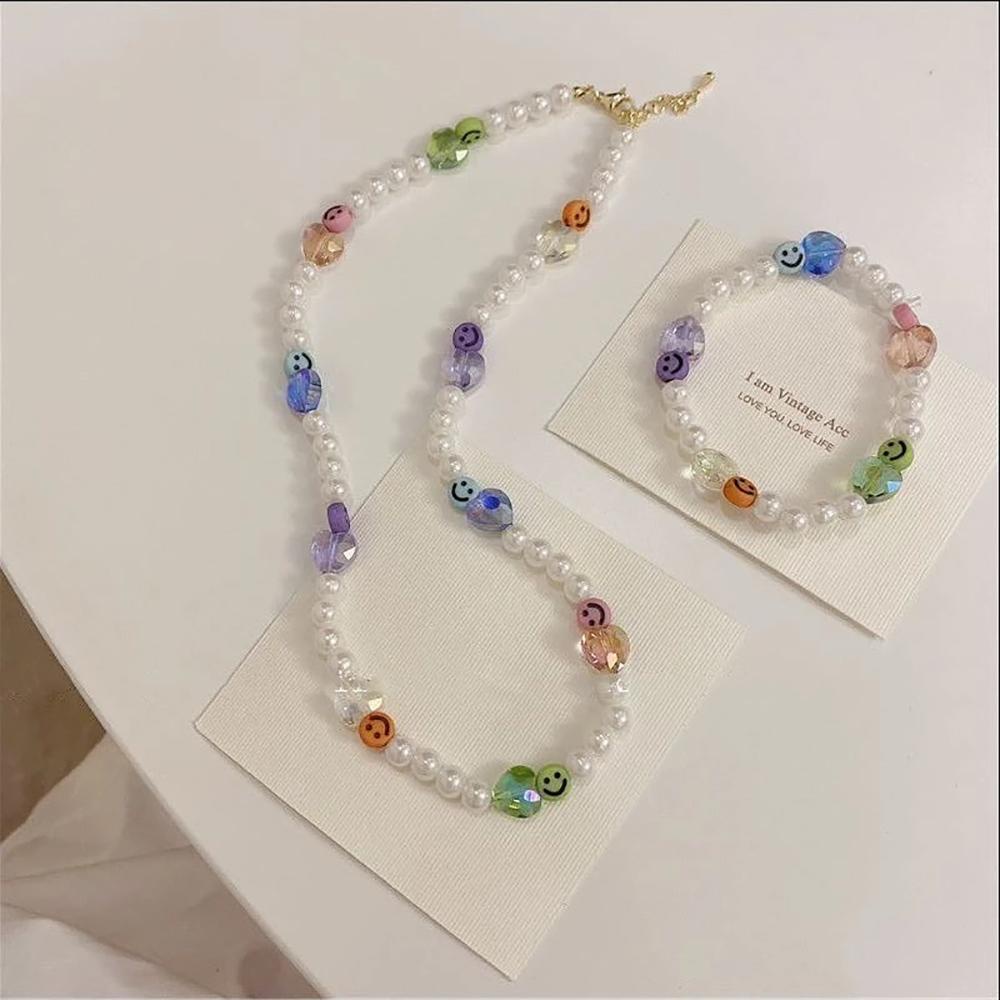 Mxbeauty Kalung Mutiara Fashion Korea Hati Wanita Choker Gadis Smiley Face Bracelets