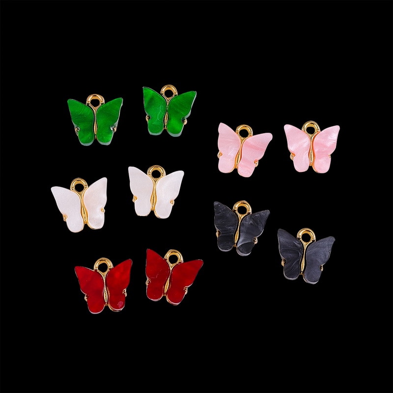 CHARMS 4 Pcs Liontin Butterfly Bahan Alloy Resin Ukuran 13mm Untuk Perhiasan Kalung Handmade