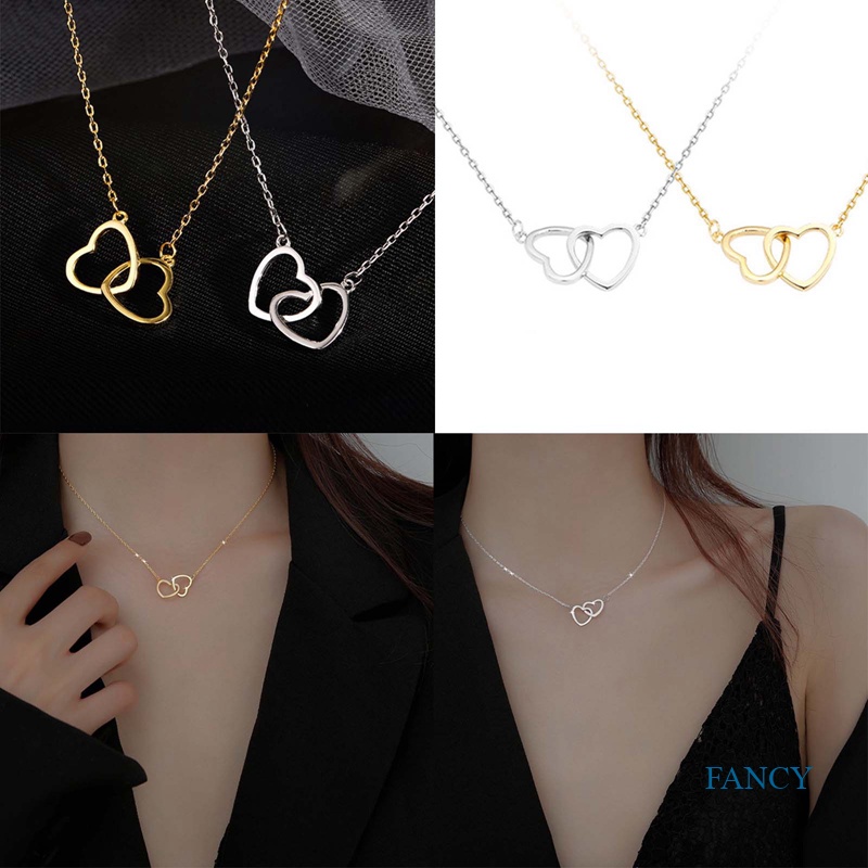 Kalung Choker Bentuk Dua Hati Geometris Untuk Hadiah Ulang Tahun Wanita