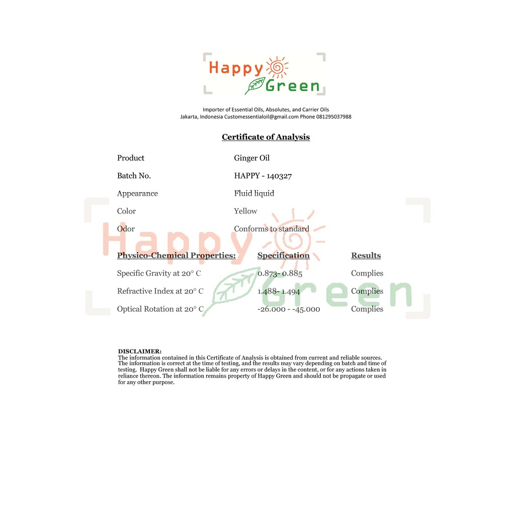 Happy Green ORGANIC Ginger Essential Oil - Minyak Jahe Organik