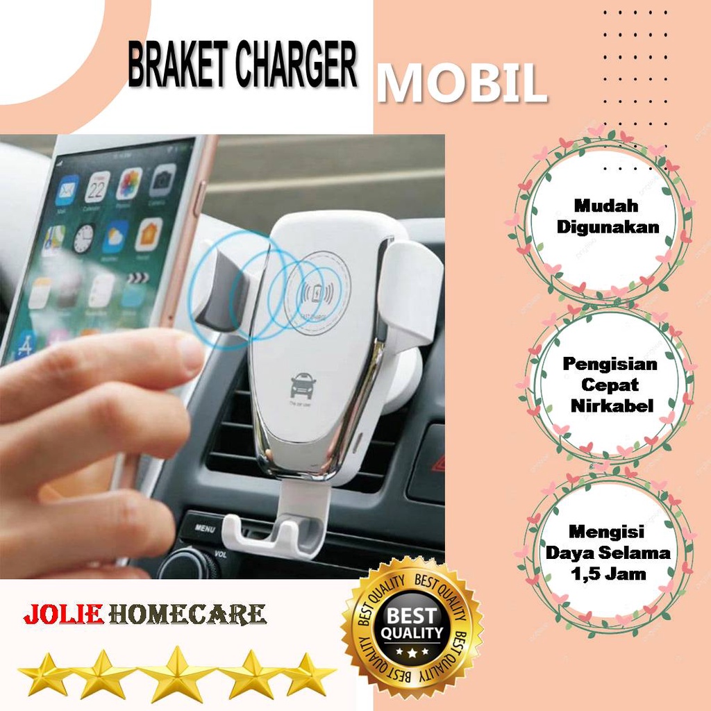 Braket Charger Tanpa Kabel Wireless Plus Dudukan Holder Handphone Hp GPS di AC Mobil Multifungsi