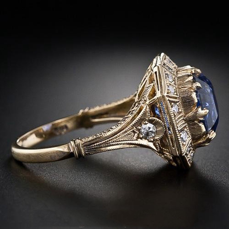 Cincin Emas 18K Hias Batu Permata Sapphire Biru Untuk Wanita