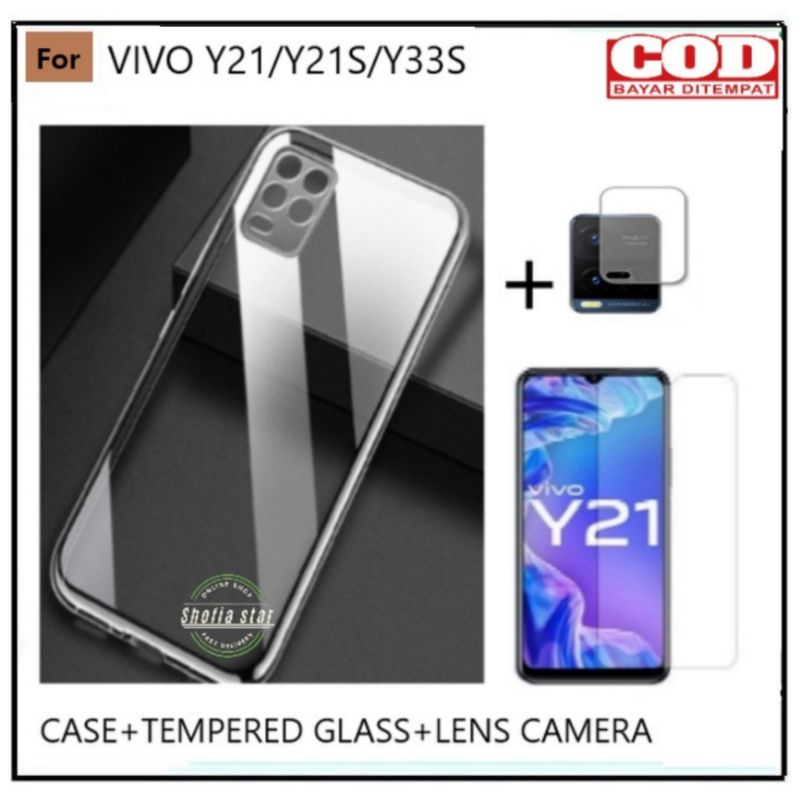 PROMO 3IN1 CASE VIVO Y21 Y21T Y21A Y21S Y33S V23E SOFTCASE CLEAR HD PROTECT CAMERA